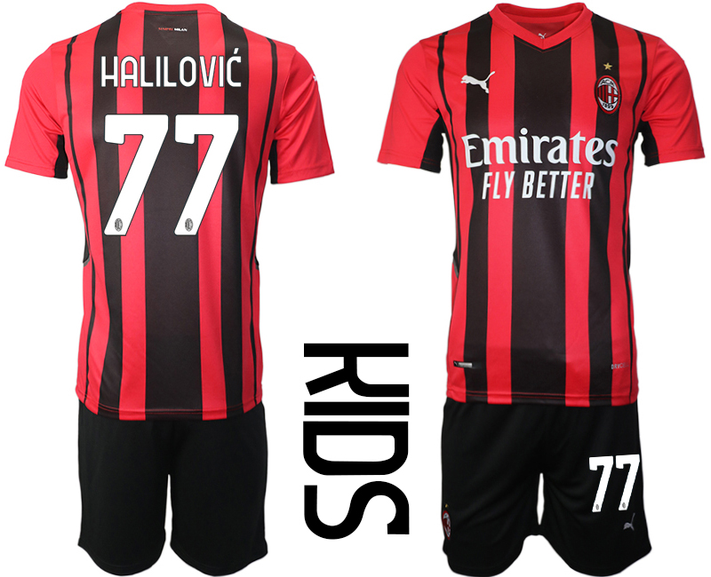 Cheap Youth 2021-2022 Club AC milan home red 77 Soccer Jersey